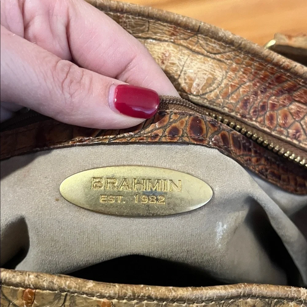 BRAHMIN toasted almond pecan gold finely satchel